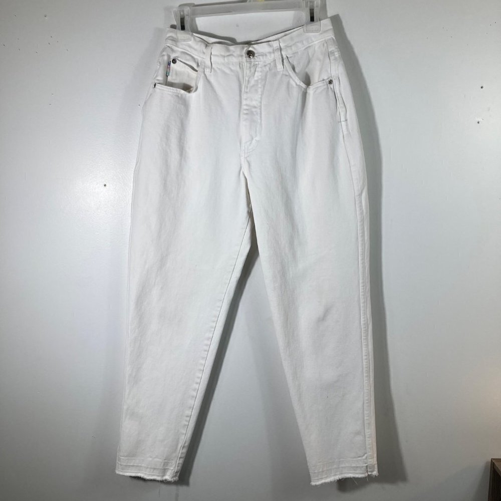 Womens Vintage Gitano High Rise Mom Jeans White Raw Hem 28"